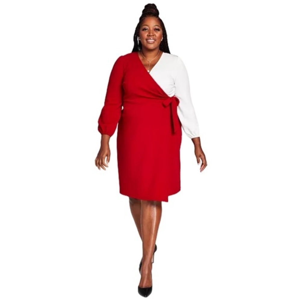 Kasper Colorblock Surplic side tie Dress size 2x NWT